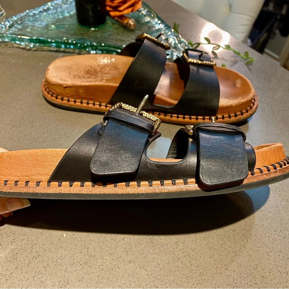 Ulla Johnson Black Sandals with Gold Buckles Size 7 1/2